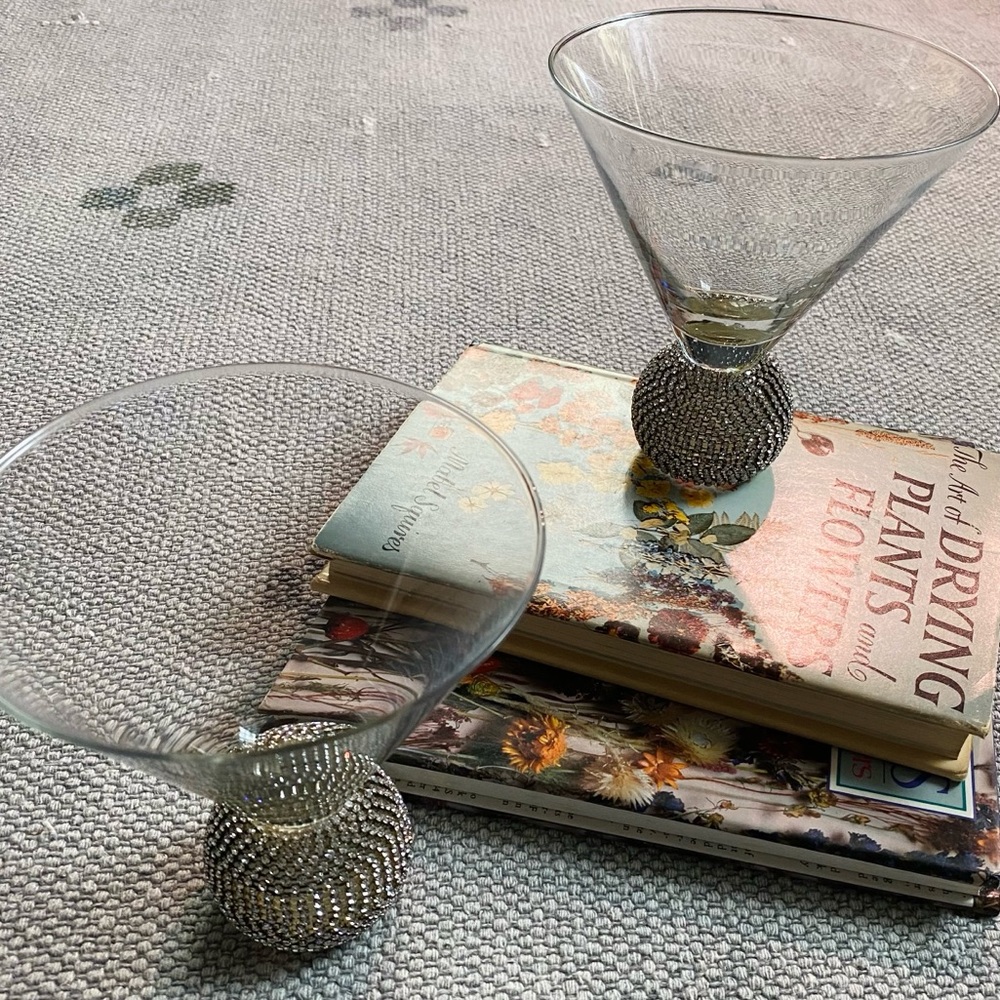 Rhinestone Stem Martini Glasses - 1 Pair